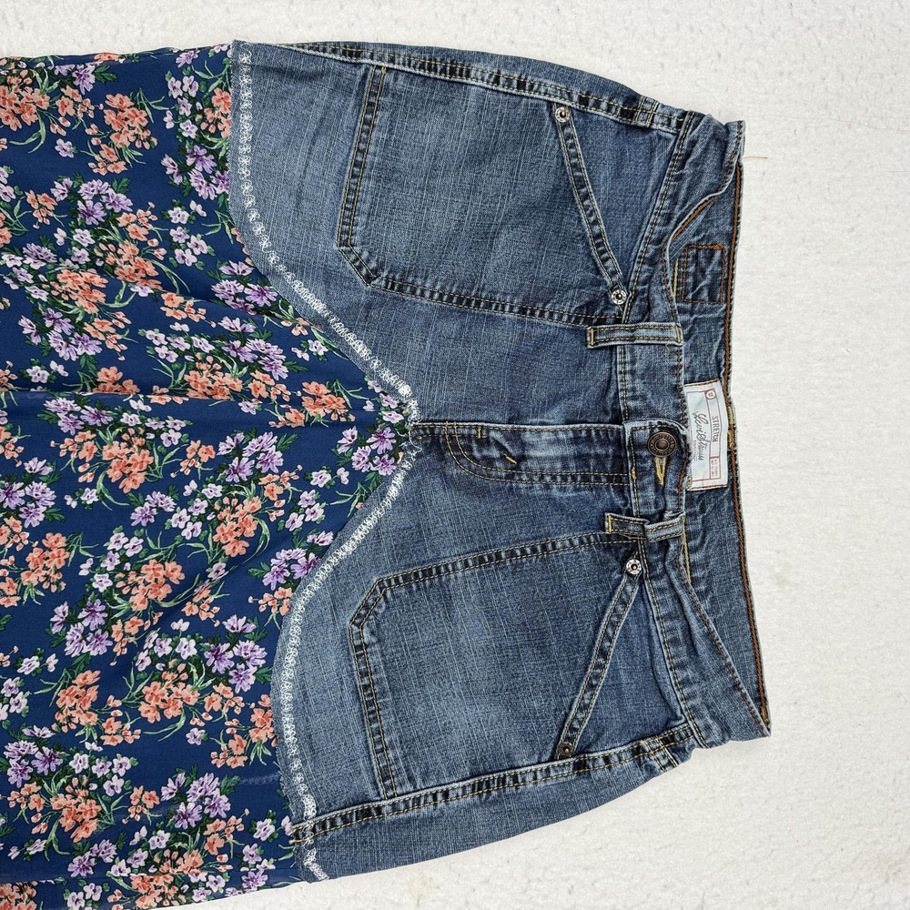Levis Skirt Womens 6 Blue Stretch Denim Floral Lace Boho Long Homemade - Picture 3 of 8